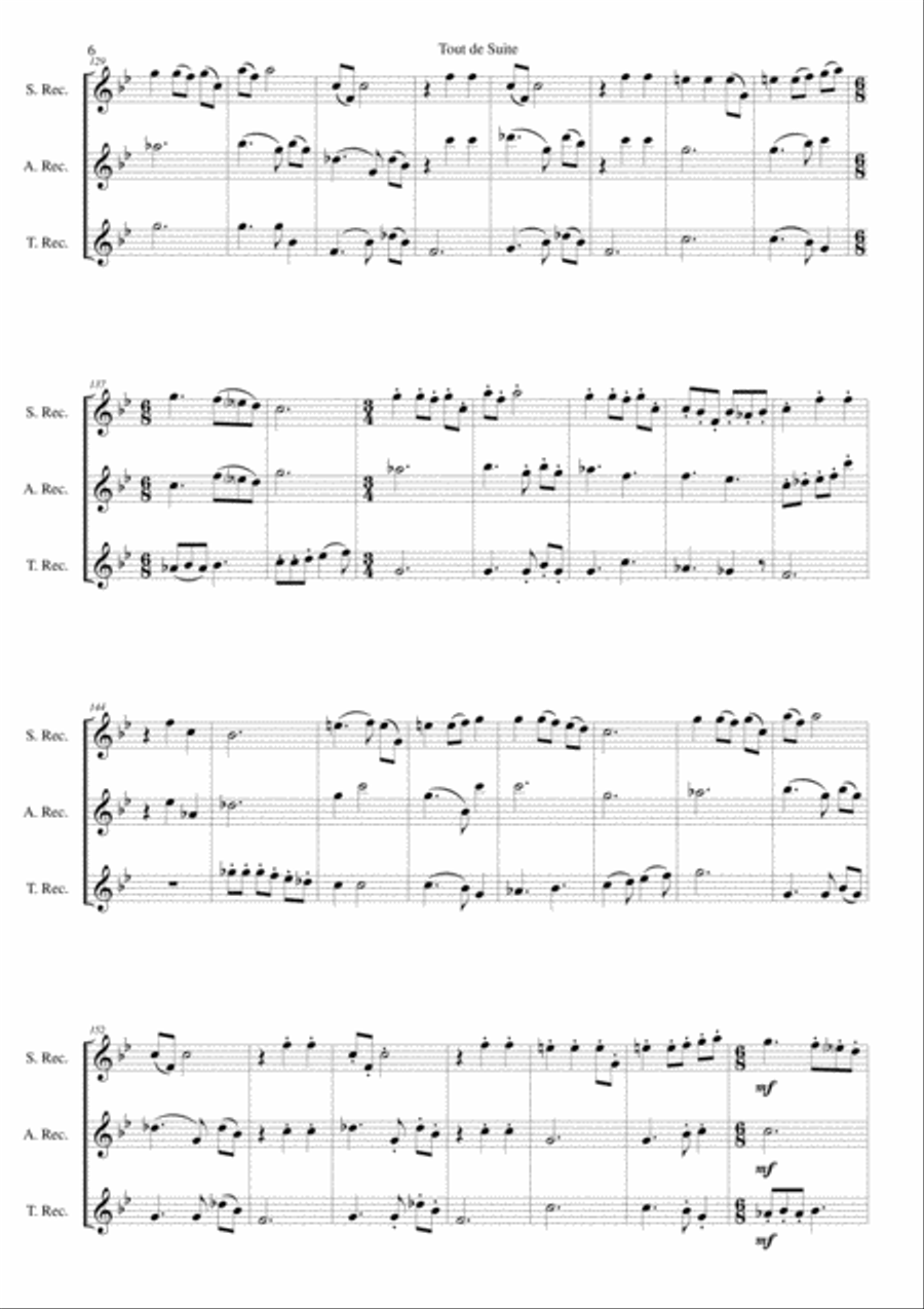 Tout de Suite (or Toot Sweet) for recorder trio Soprano Recorder scores gallery preview page 6