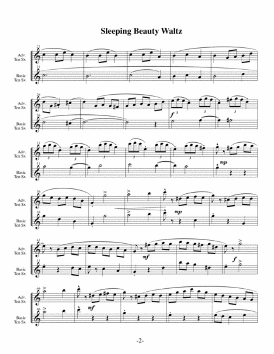 Sleeping Beauty Waltz (Arrangements Level 2+ thru 5 for TENOR SAX + Written Acc) Tenor Saxophone scores gallery preview page 3