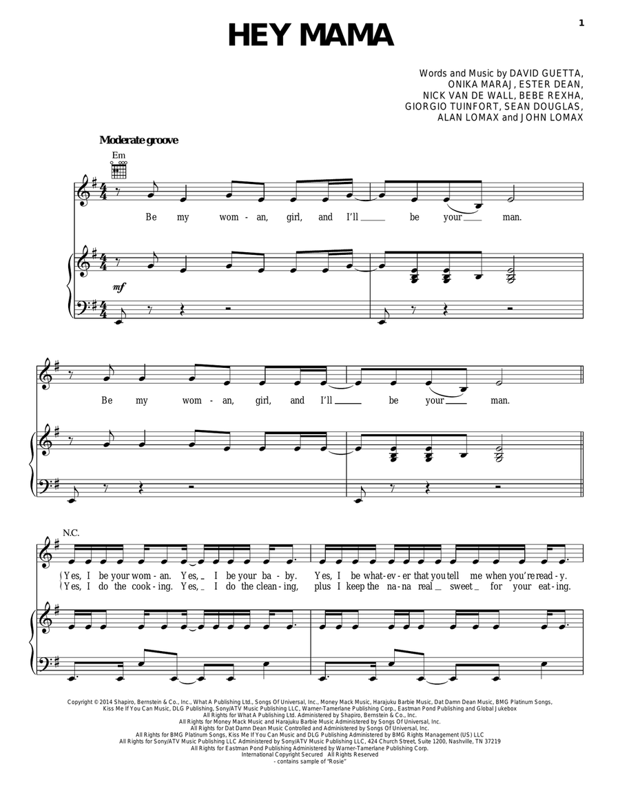 Hey Mama Hey Mama Piano, Vocal, Guitar scores gallery preview page 1