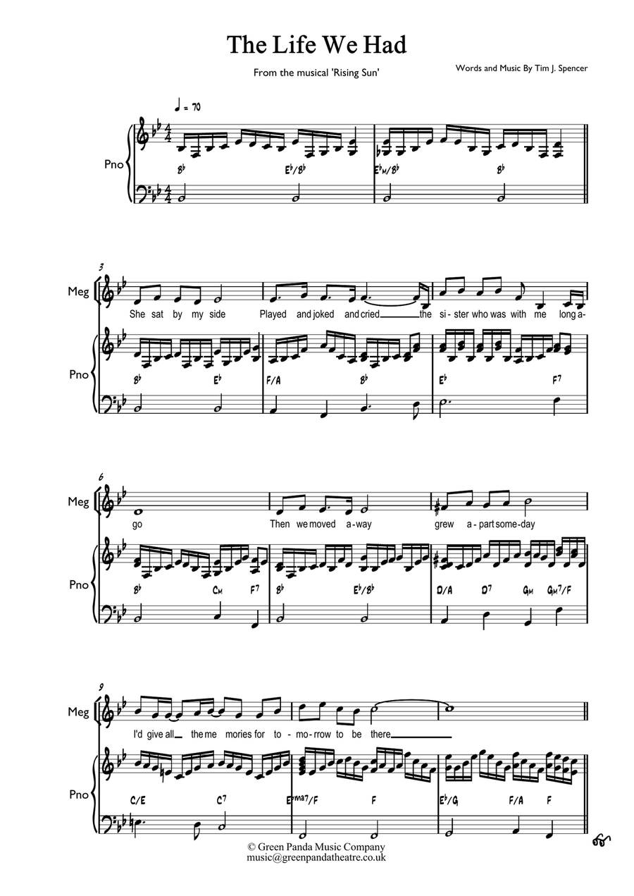 The Life We Had (From the musical 'Rising Sun') Piano, Vocal scores gallery preview page 1
