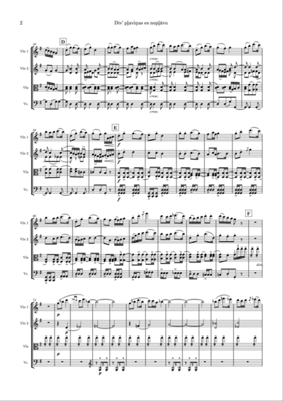 Div' pļaviņas es nopļāvu String Quartet scores gallery preview page 2
