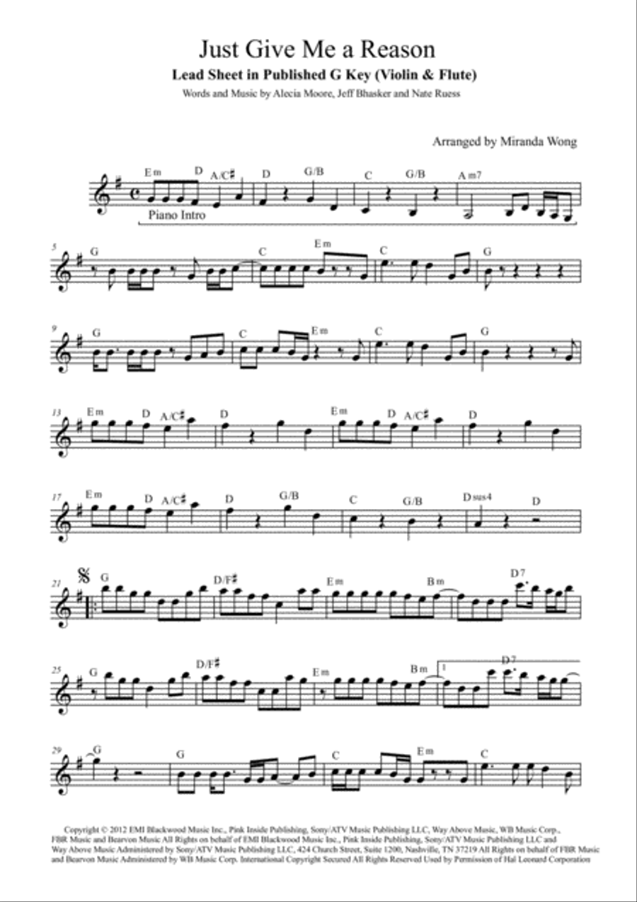 Just Give Me A Reason Piano, Vocal, Guitar scores gallery preview page 1