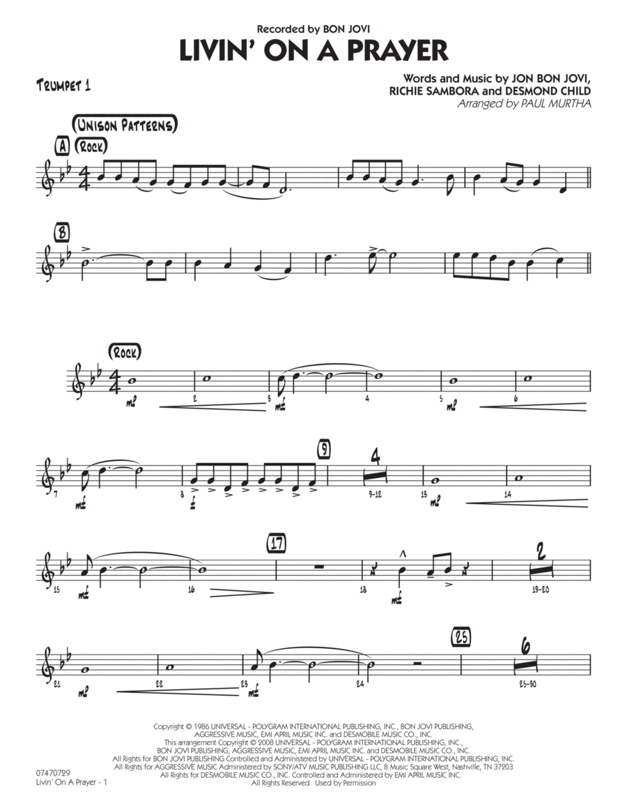 Livin' On A Prayer - Trumpet 1 Jazz Ensemble scores gallery preview page 1