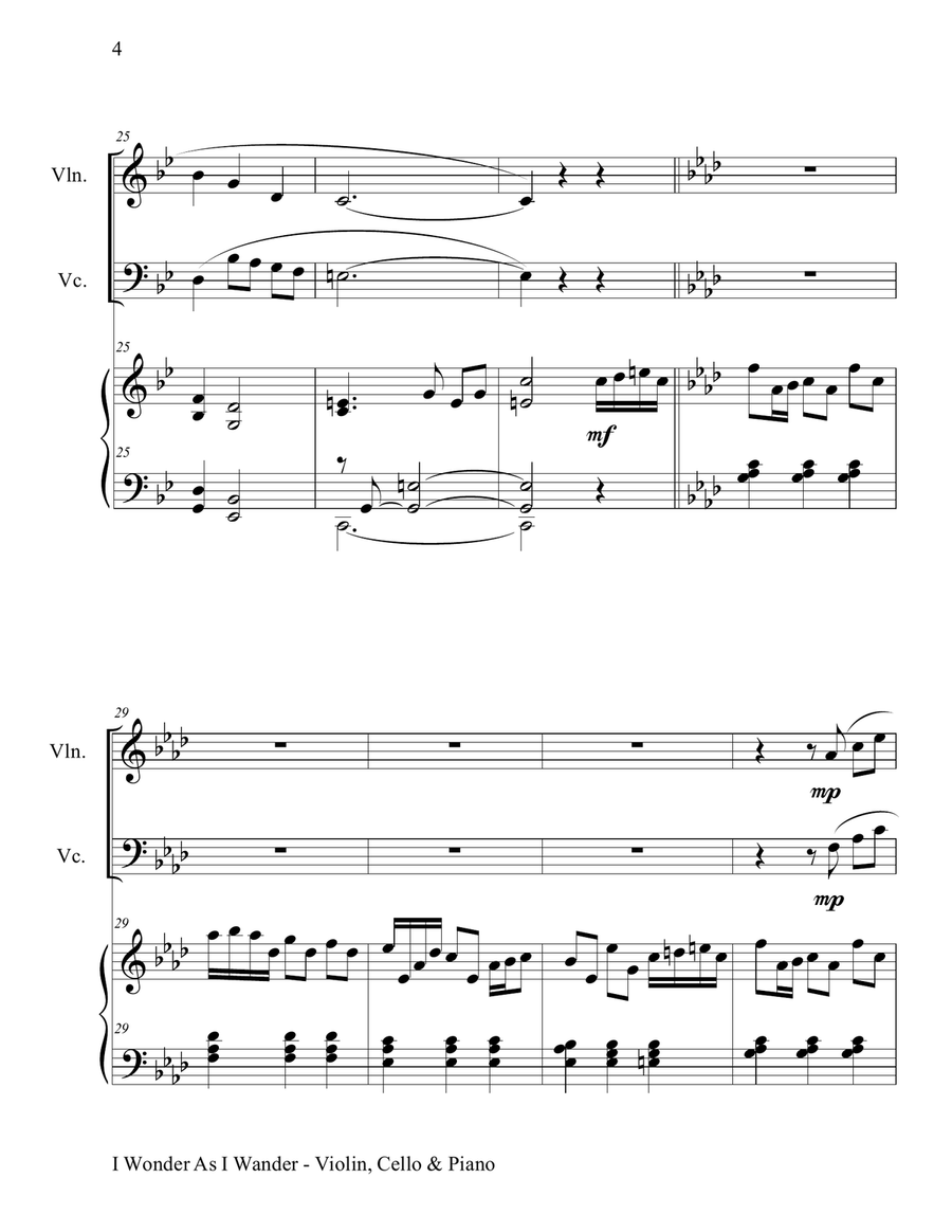 I Wonder As I Wander Piano Trio scores gallery preview page 5