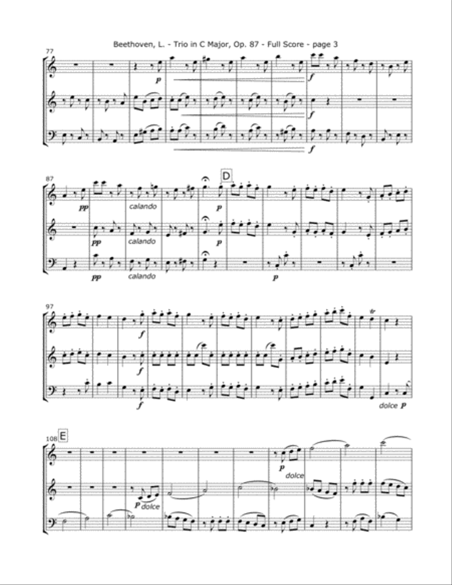 Beethoven, L. Trio Op. 87 (Mvt. 4) for Two Violins and Cello Beethoven, L. Trio Op. 87 (Mvt. 4) for Two Violins and Cello String Trio scores gallery preview page 3