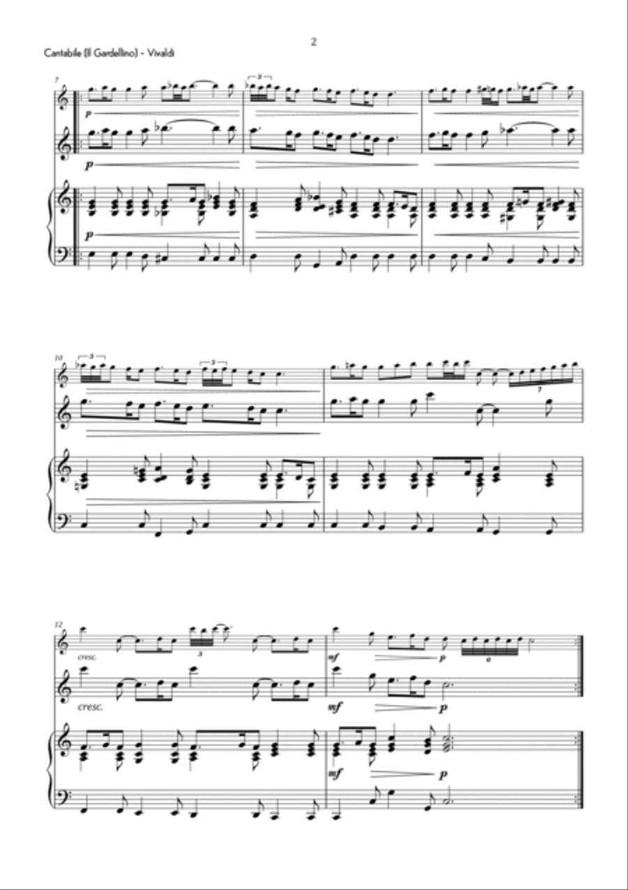 Vivaldi - Cantabile from Il Gardellino in C Major - Easy Chamber Music scores gallery preview page 3