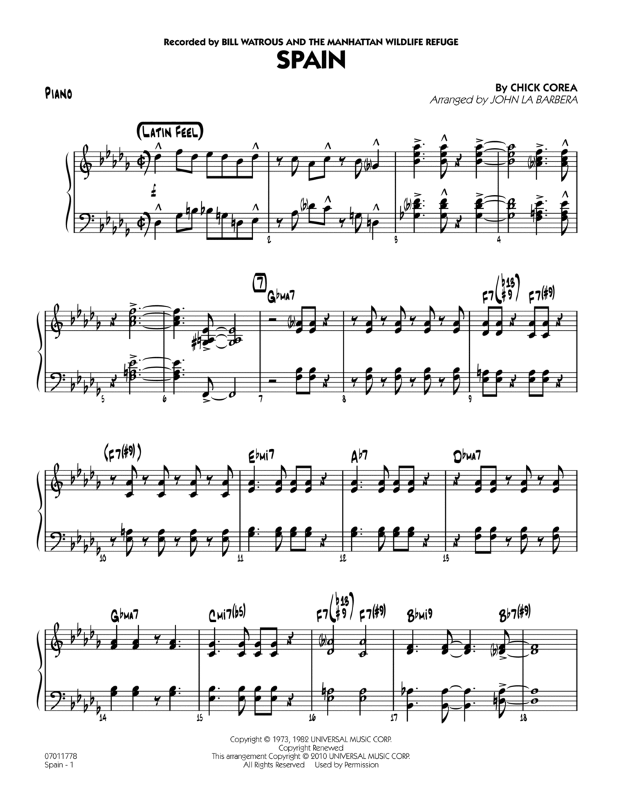 Spain - Piano Spain - Piano Jazz Ensemble scores gallery preview page 1