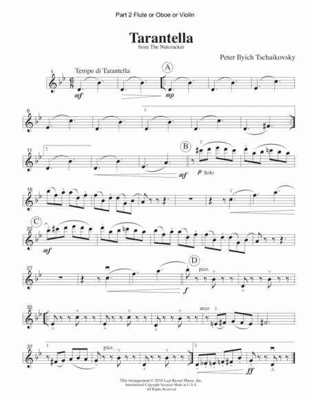 Tarantella from the Nutcracker for Wind Quartet (Mixed Quartet, Double Reed Quartet, or Clarinet Qua