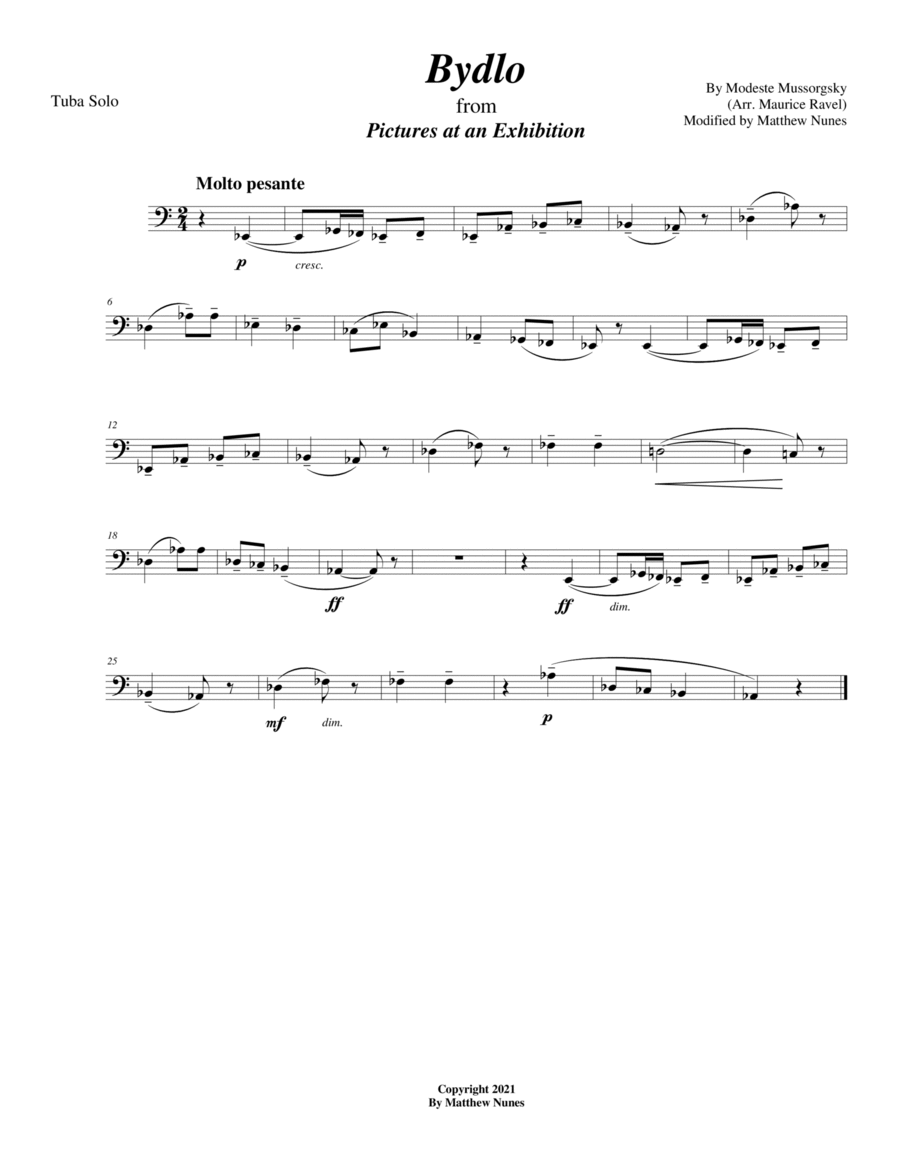 Bydlo from Pictures at an Exhibition (Tuba Solo) Tuba scores gallery preview page 1