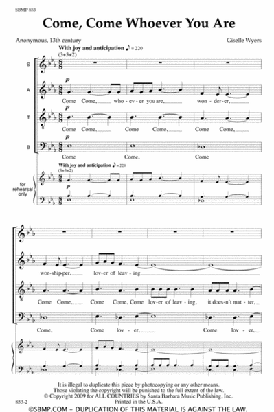 Come, Come, Whoever You Are - SATB Octavo image number null