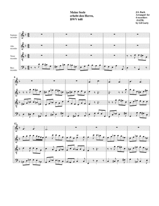 Meine Seele erhebt den Herrn, BWV 648 (arrangement for 4 recorders)