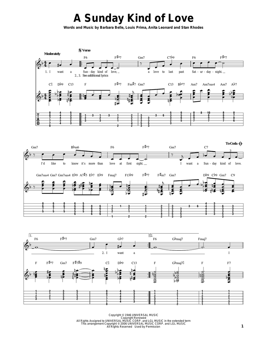 A Sunday Kind Of Love Electric Guitar scores gallery preview page 1