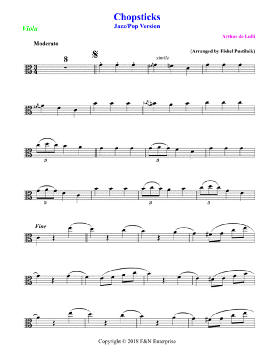 "Chopsticks" for Viola (with Background Track)-Jazz/Pop Version image number null