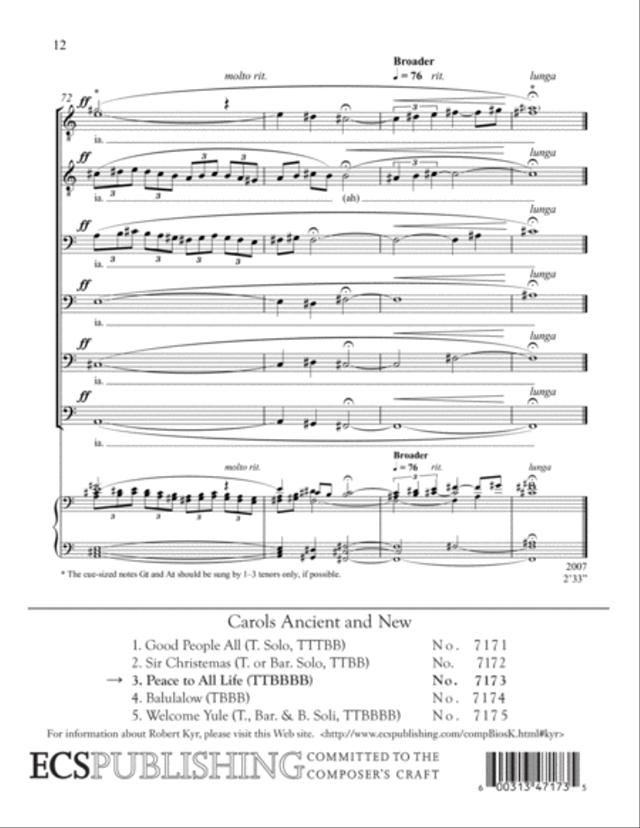 Carols Ancient and New: 3. Peace to All Life A Cappella scores gallery preview page 15