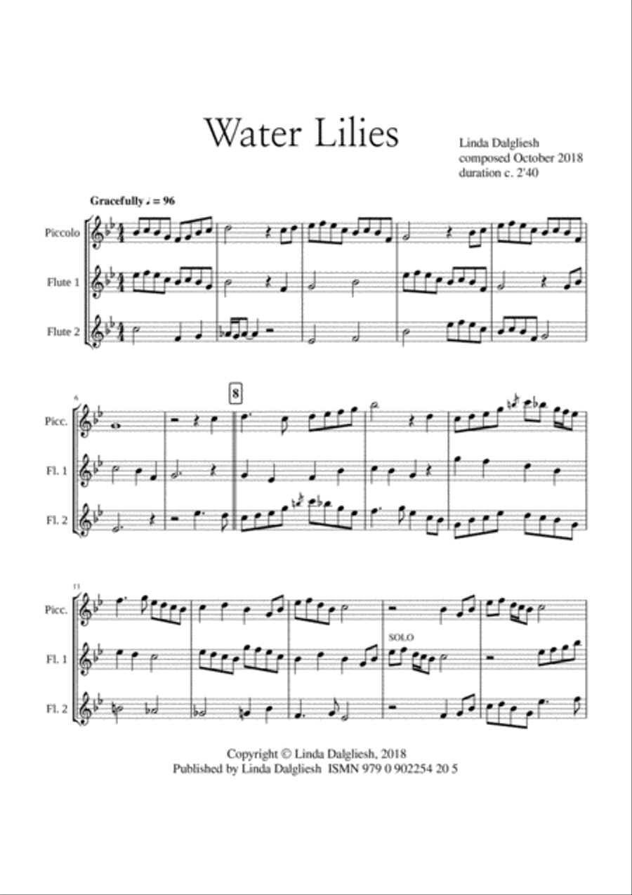 Water Lilies - Flute Trio (Piccolo & two Flutes in C) Flute Trio scores gallery preview page 5