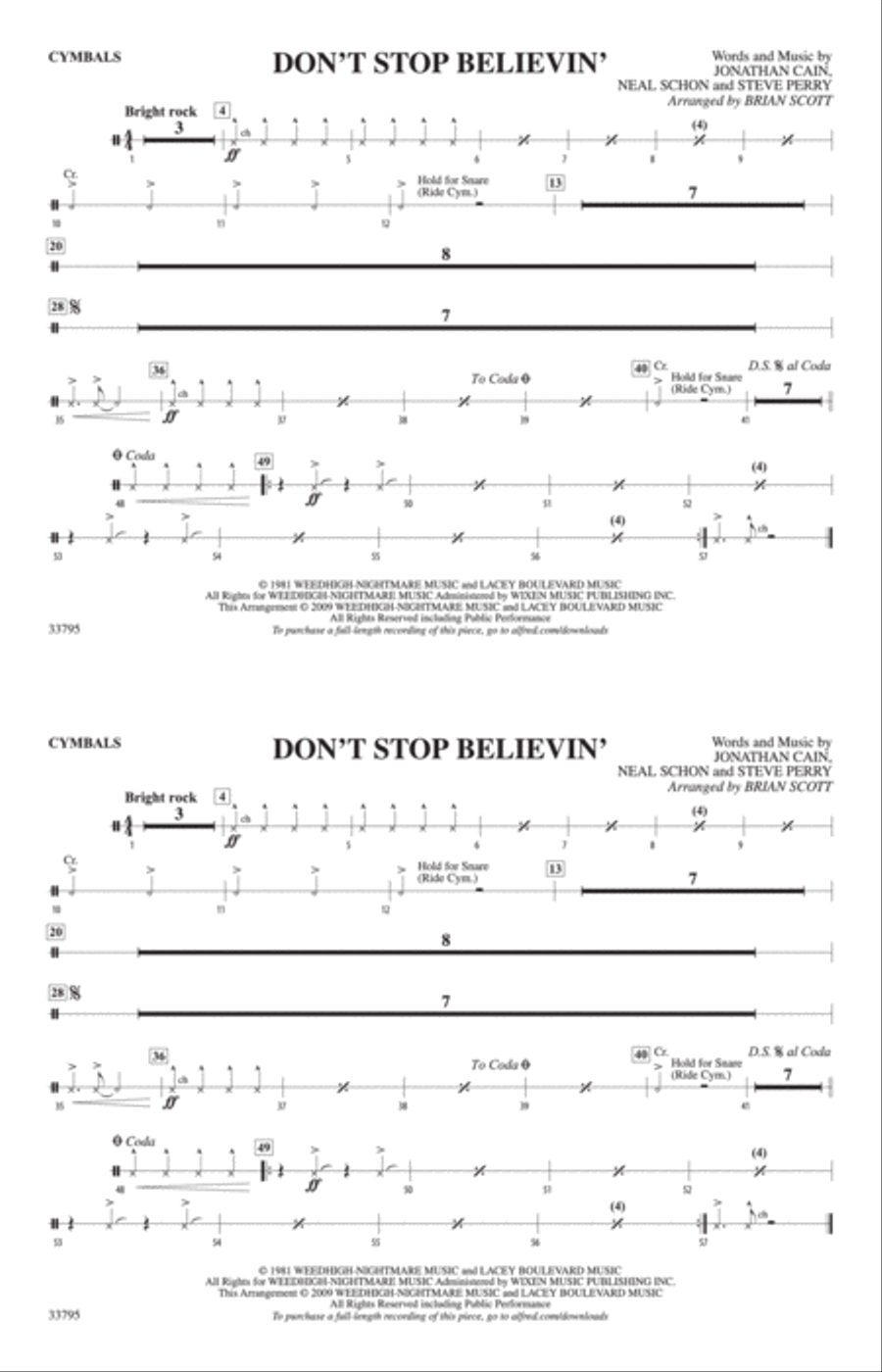Don't Stop Believin': Cymbals Marching Band scores gallery preview page 1