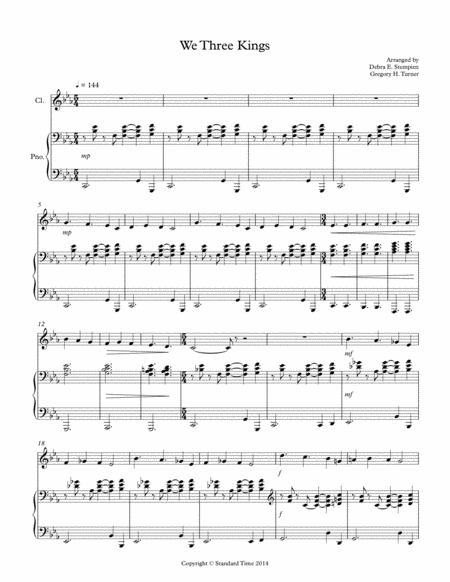 We Three Kings for Clarinet or Soprano Sax Solo with Piano Accompaniment image number null