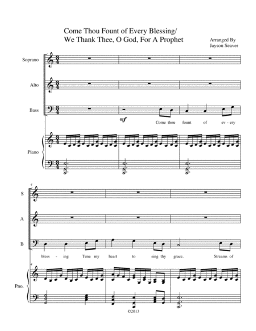 Come Thou Fount of Every Blessing / We Thank Thee, O God, For A Prophet 3-Part scores gallery preview page 2