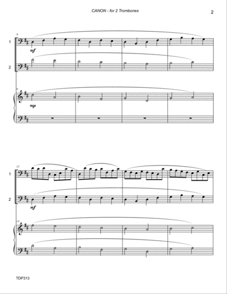 CANON IN D (Pachelbel) - TROMBONE DUET with Piano Accompaniment Brass Duet scores gallery preview page 2
