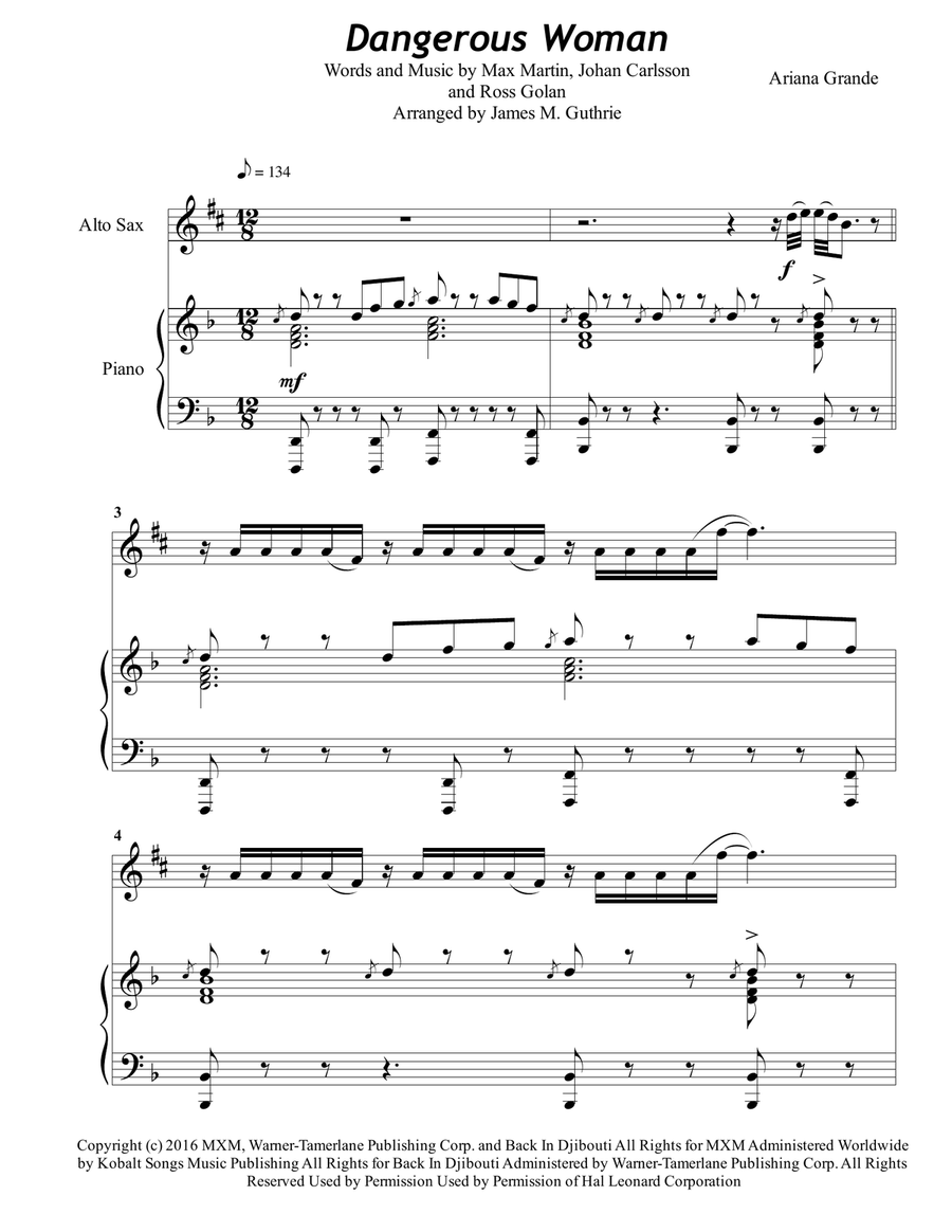 Dangerous Woman Alto Saxophone scores gallery preview page 1