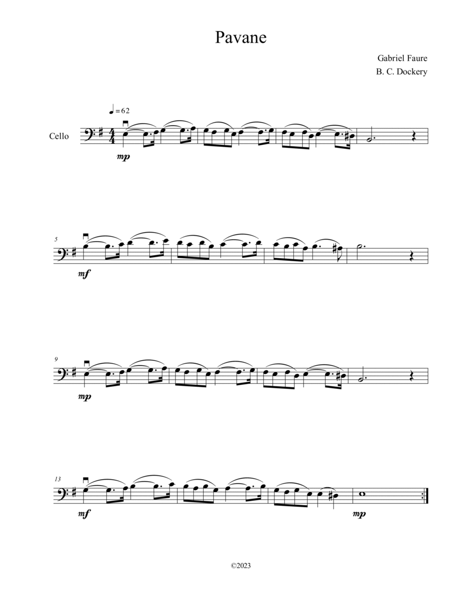 Pavane Cello Solo by Gabriel Faure Cello Solo Digital Sheet