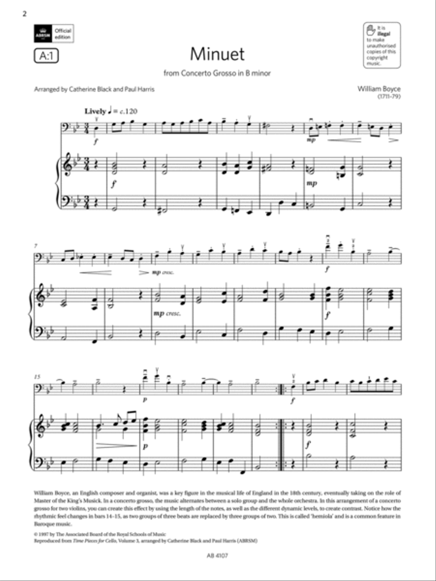 Minuet (Grade 4, A1, from the ABRSM Cello Syllabus from 2024) Cello Solo scores gallery preview page 2