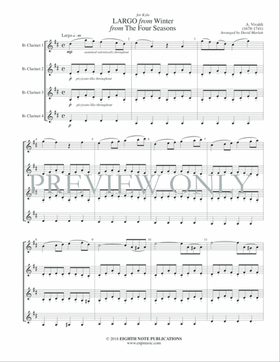 Largo from Winter Clarinet Quartet scores gallery preview page 3