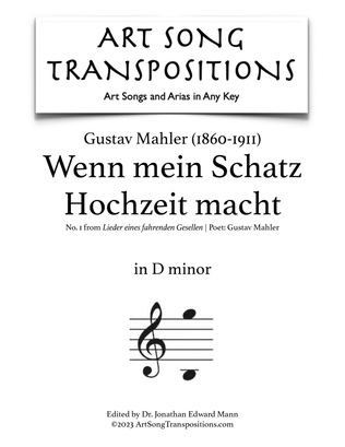 Book cover for MAHLER: Wenn mein Schatz Hochzeit macht (transposed to D minor)
