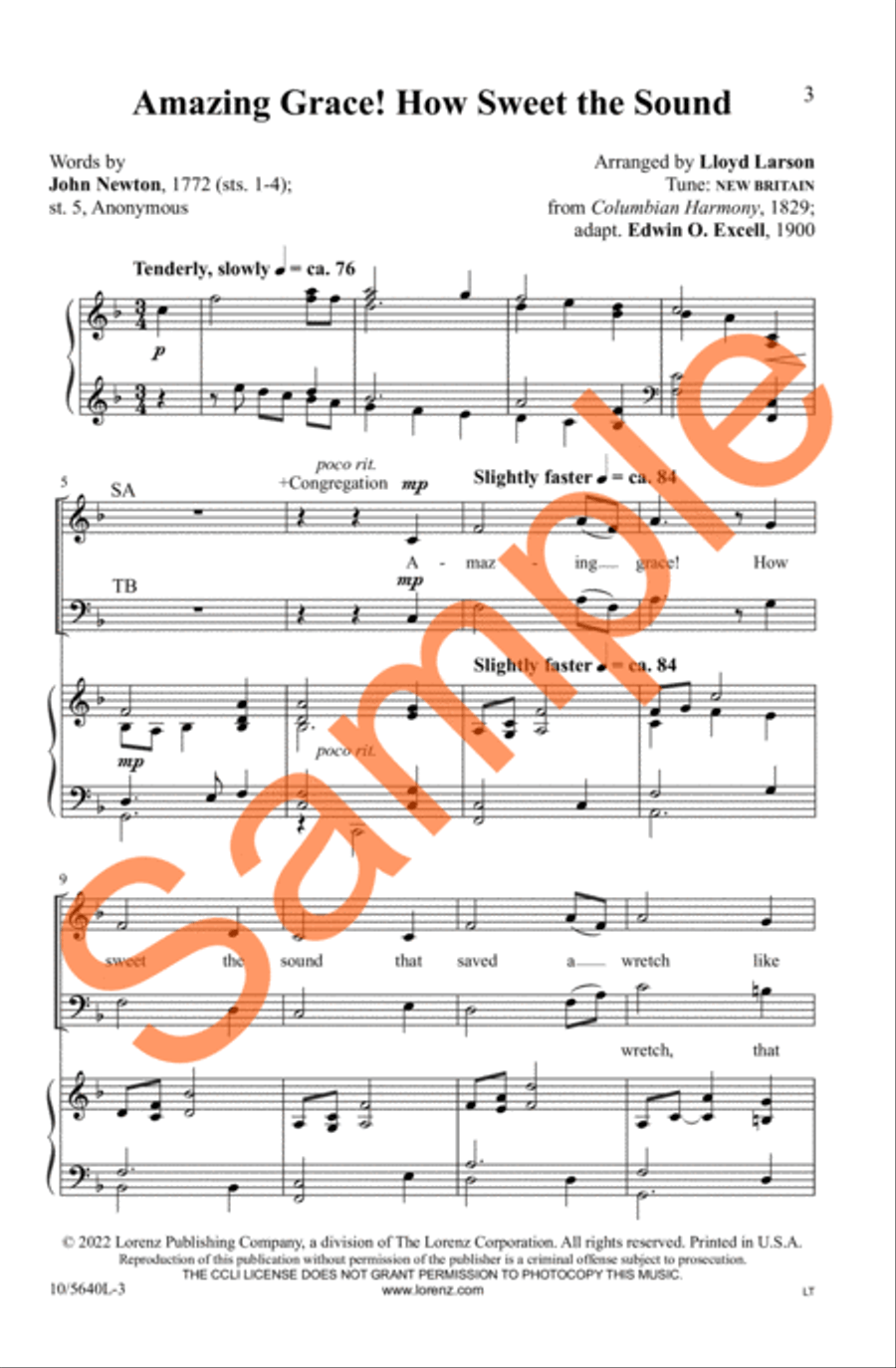 Amazing Grace! How Sweet the Sound 4-Part scores gallery preview page 3