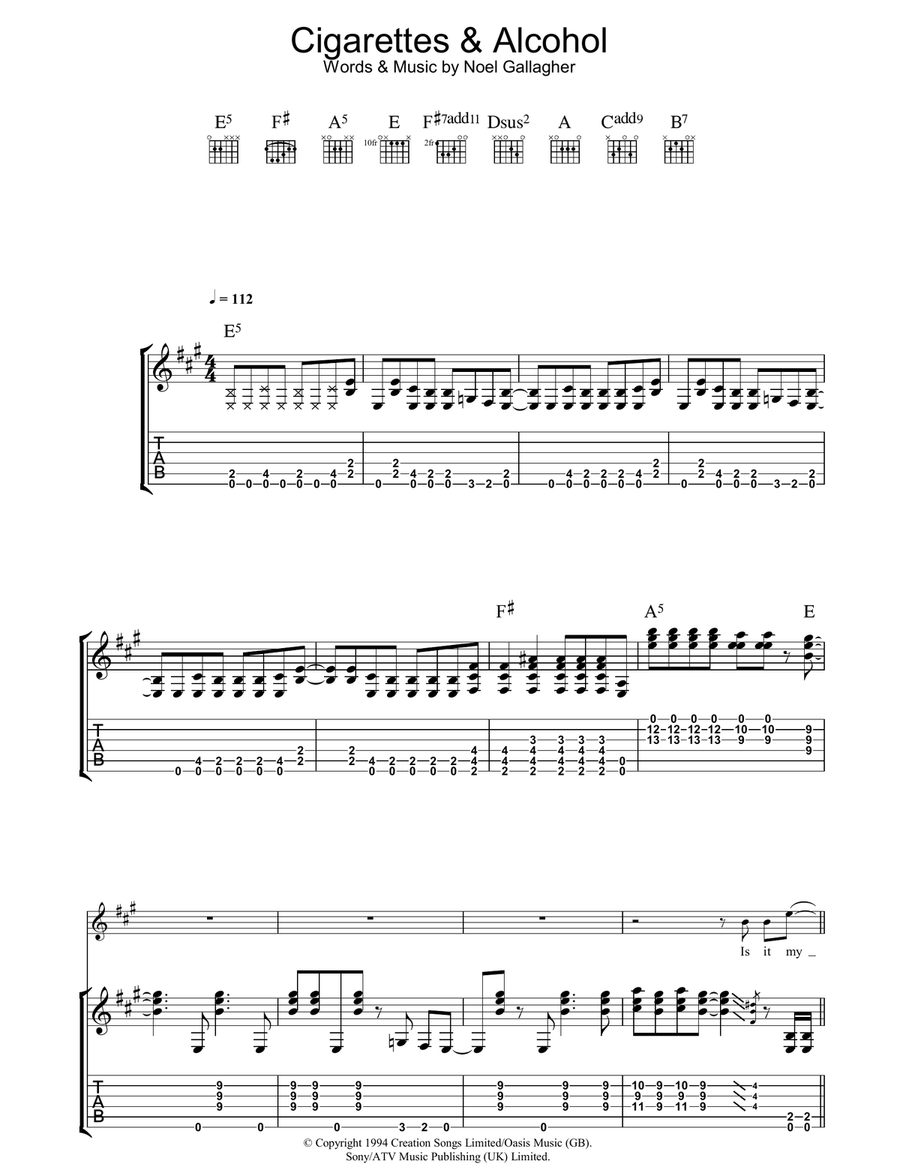 Cigarettes & Alcohol Acoustic Guitar scores gallery preview page 1