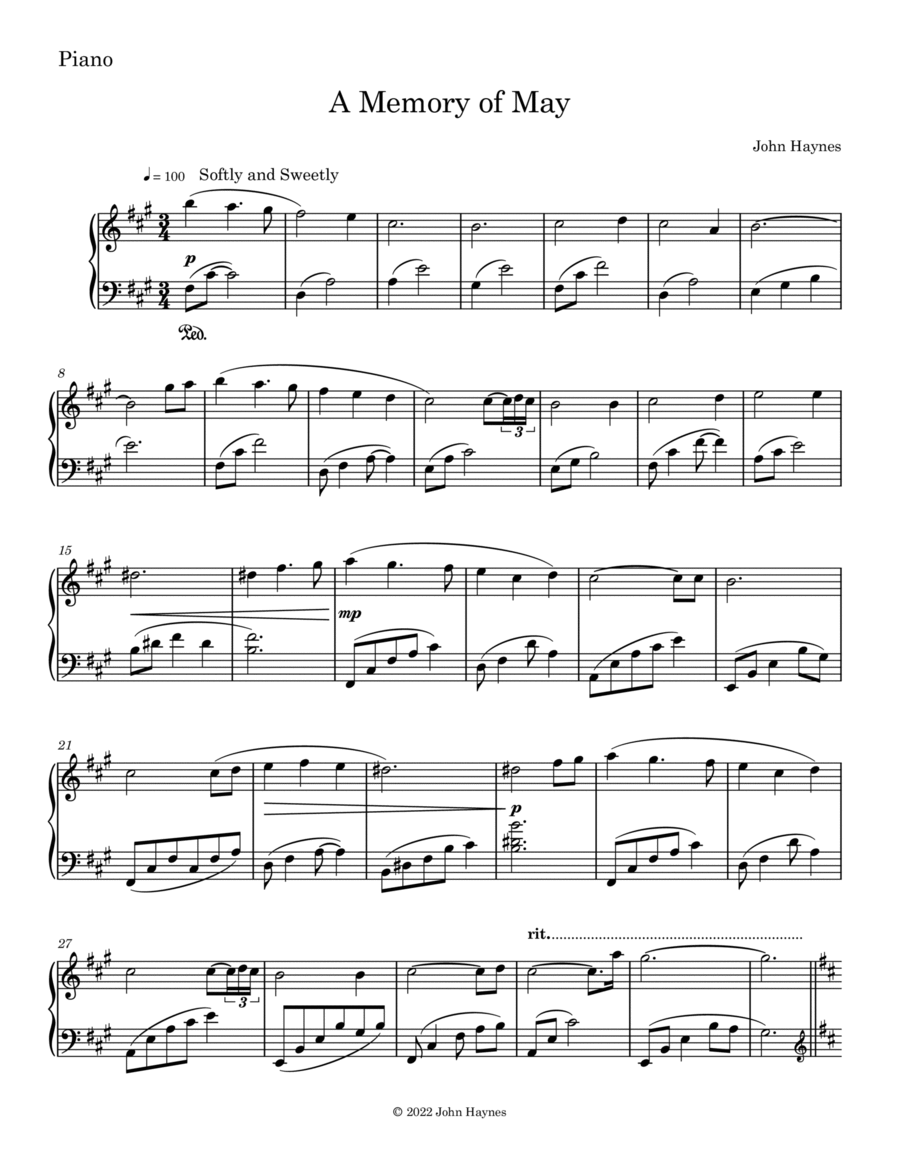A Memory Of May A Memory Of May Piano Solo scores gallery preview page 1