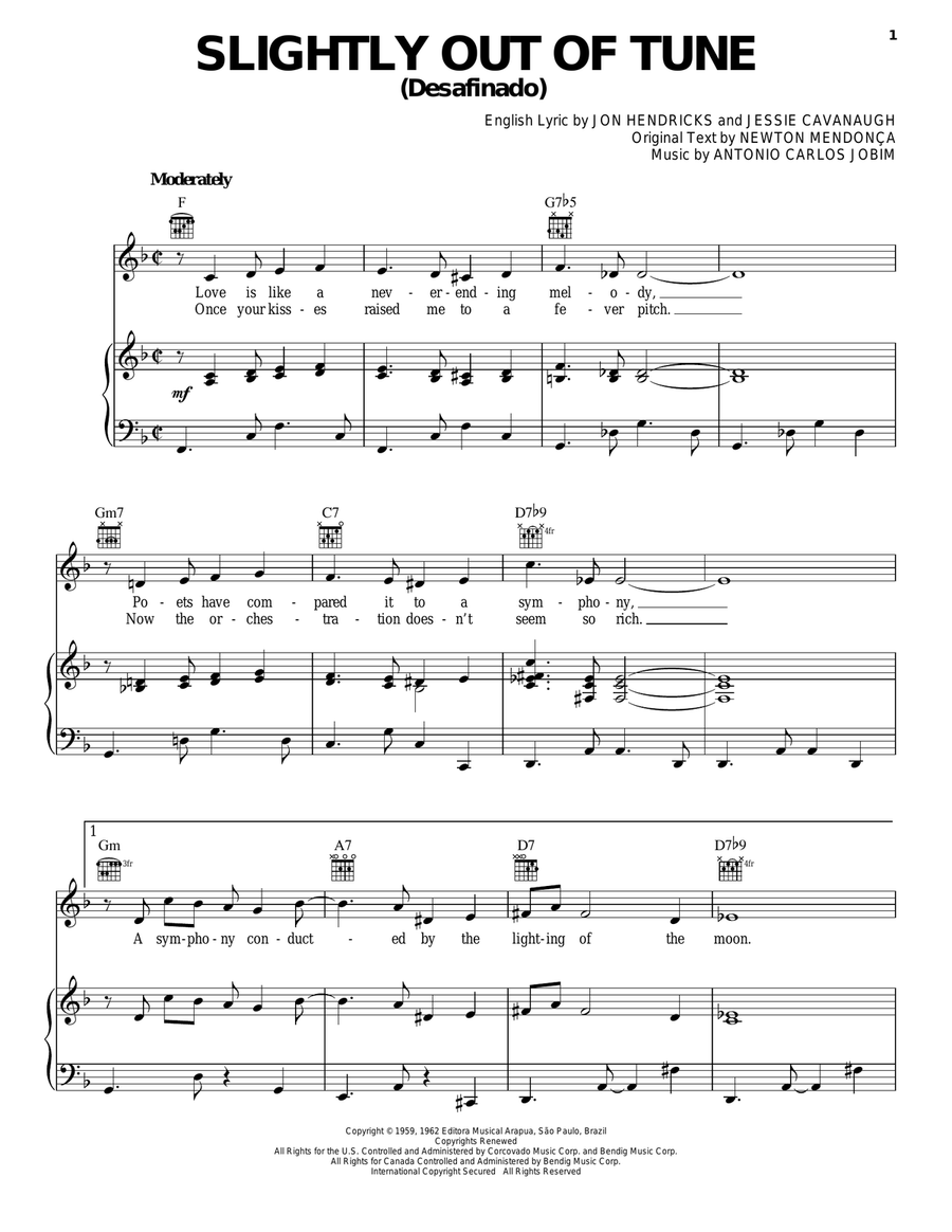 Slightly Out Of Tune (Desafinado) Piano, Vocal, Guitar scores gallery preview page 1