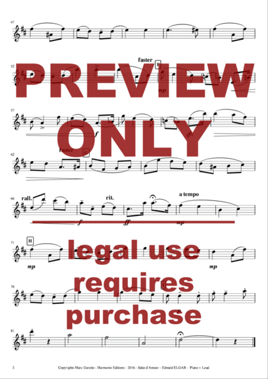 Salut d'Amour - LiebesGruss - EDWARD ELGAR - ALTO SAXOPHONE and PIANO - Arrangement by Marc GARETTO Alto Saxophone scores gallery preview page 4