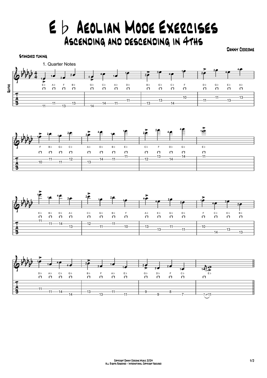 Eb Aeolian Mode Exercises - Ascending and Descending in 4ths Acoustic Guitar scores gallery preview page 1