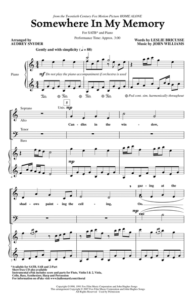 Somewhere In My Memory (from Home Alone) (arr. Audrey Snyder)