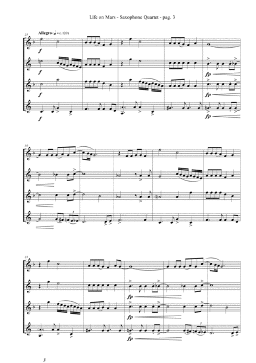 Life On Mars Saxophone Quartet scores gallery preview page 5