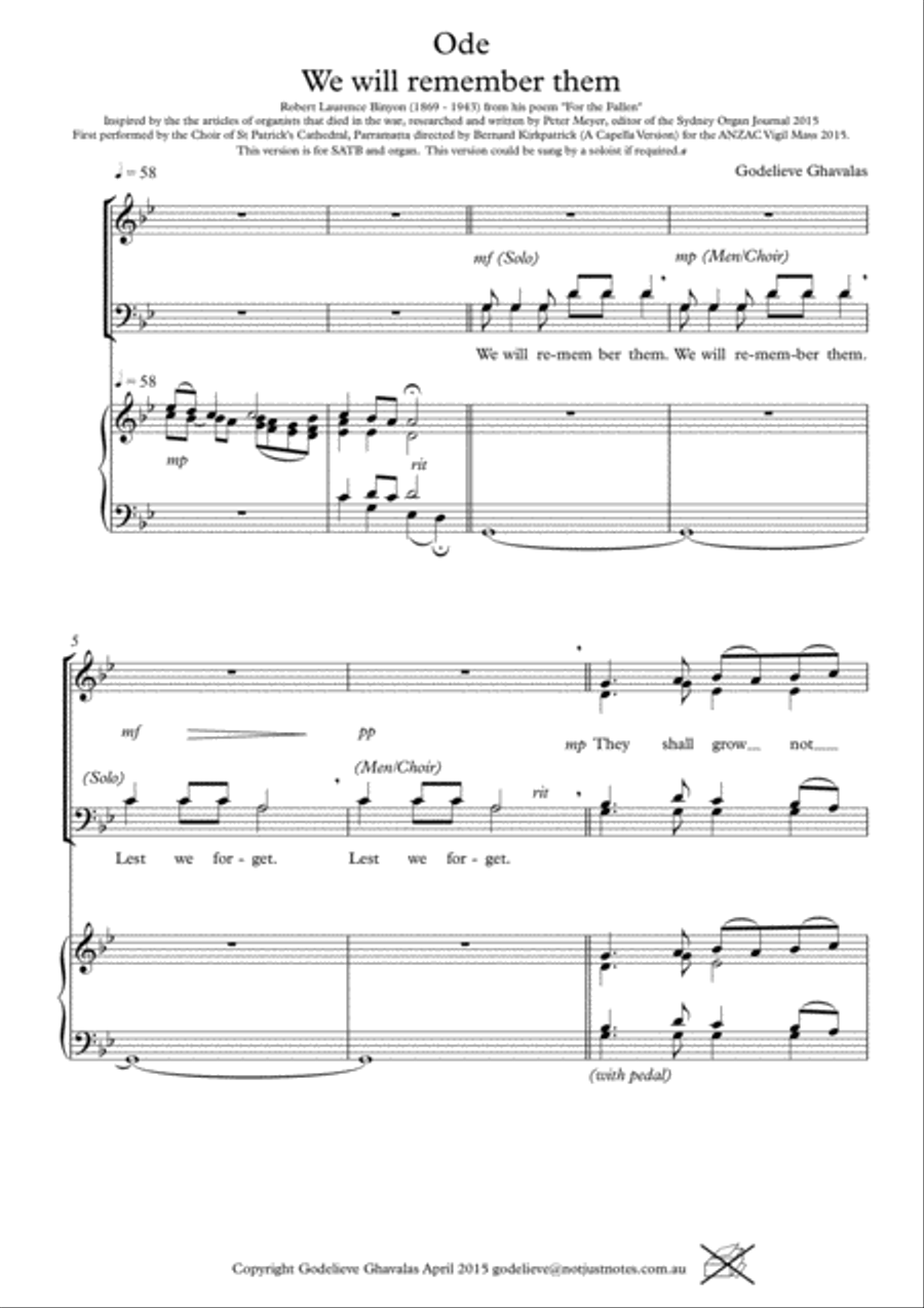 Remembrance Day Ode: We will remember them 4-Part scores gallery preview page 1