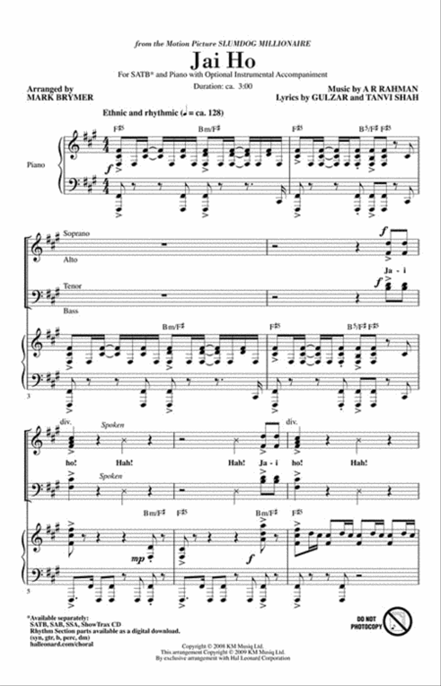 Jai Ho (from The Motion Picture Slumdog Millionaire) Choir scores gallery preview page 2
