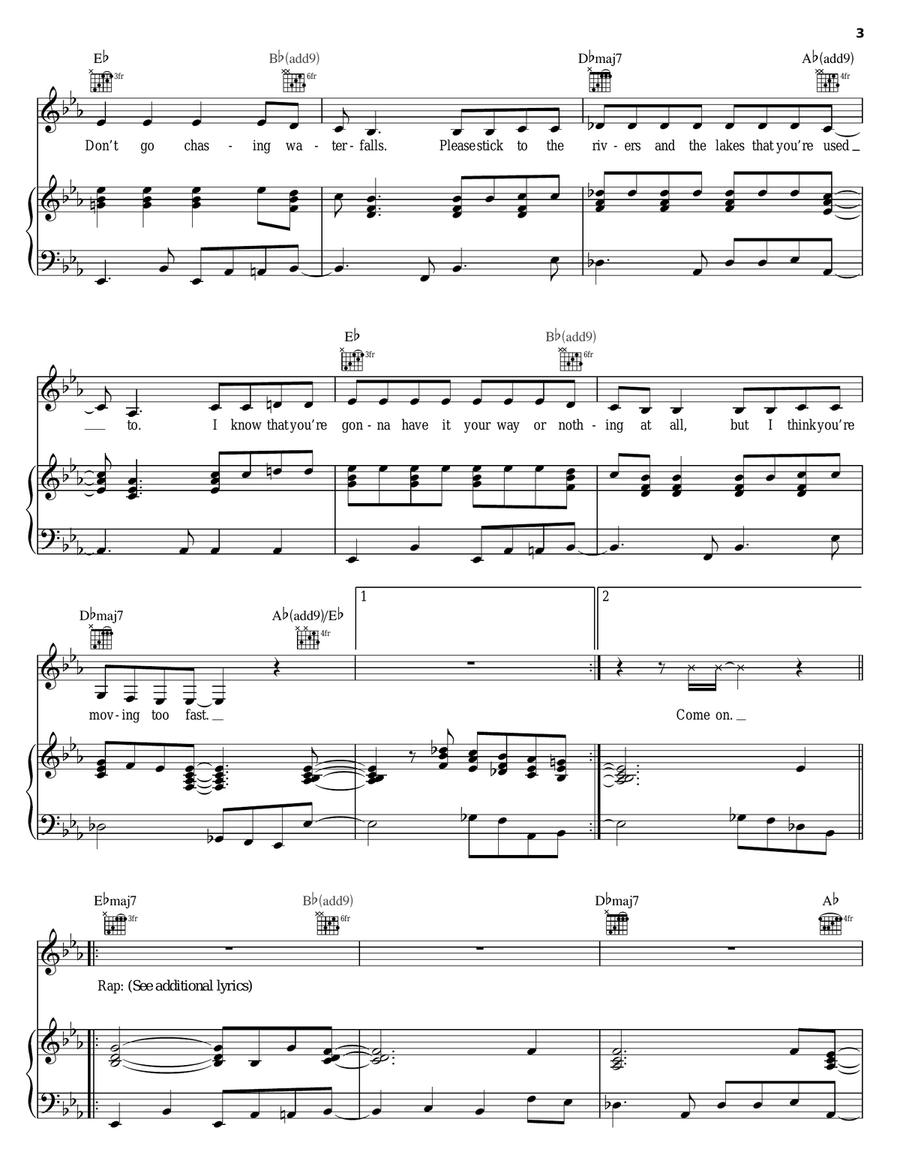 Waterfalls Piano, Vocal, Guitar scores gallery preview page 3