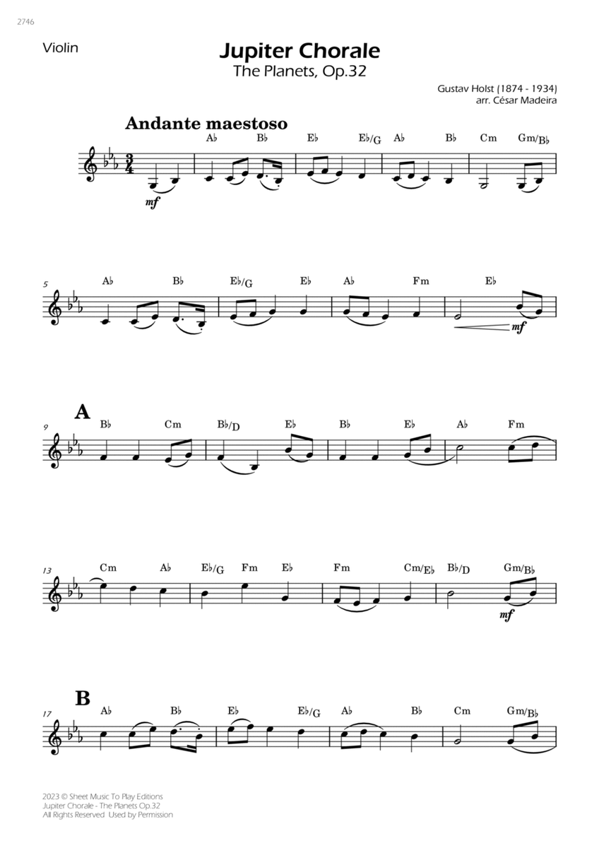 Jupiter Chorale from The Planets - Violin Solo - W/Chords image number null