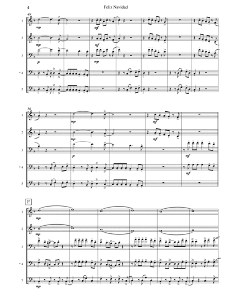 Feliz Navidad Brass Quintet scores gallery preview page 5