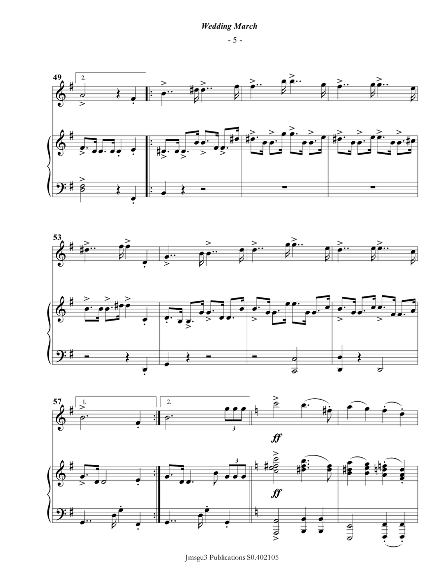 Mendelssohn: Wedding March for Violin & Piano Violin Solo scores gallery preview page 6