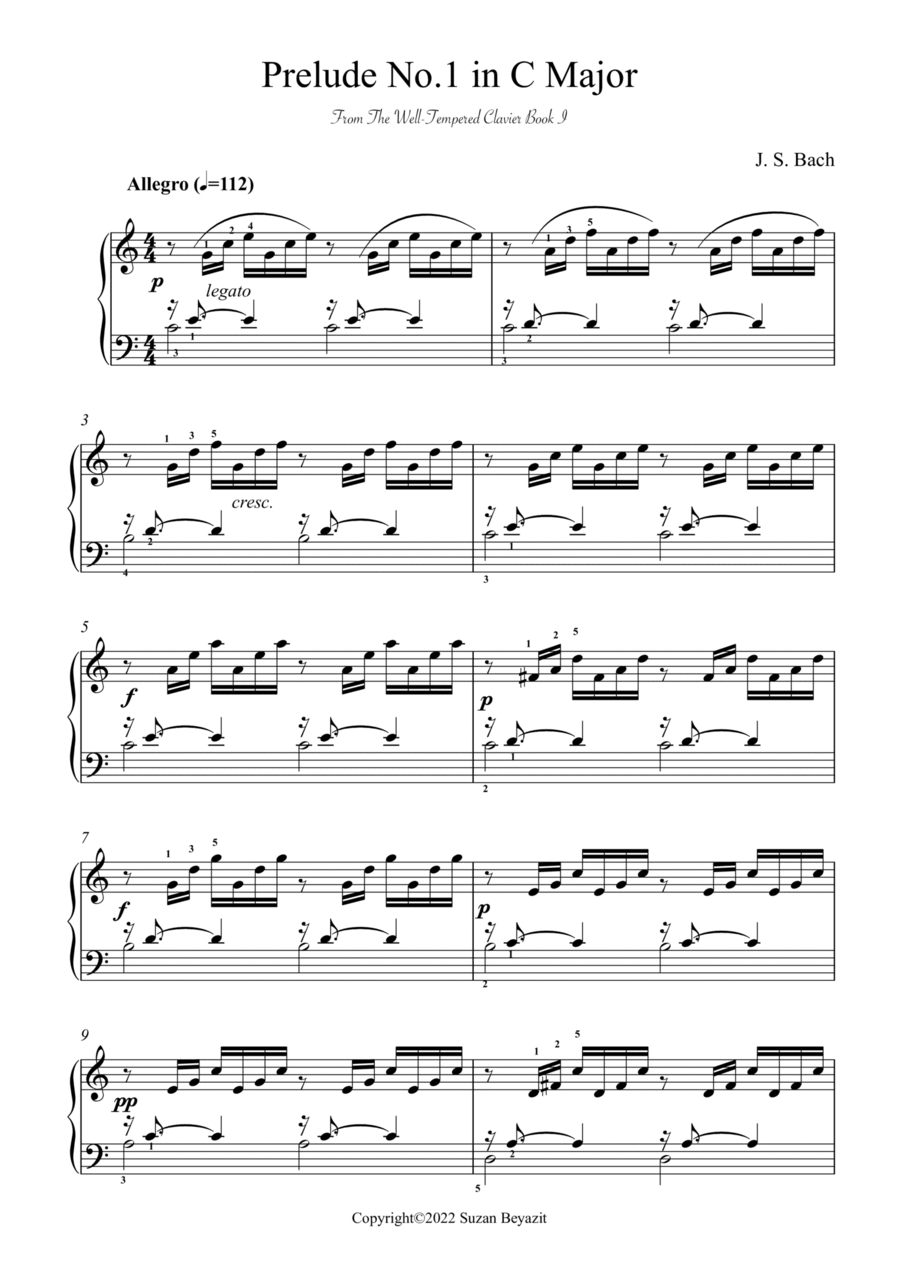 Prelude No.1 in C Major (From The Well-Tempered Clavier - Book 1) Piano Solo scores gallery preview page 1