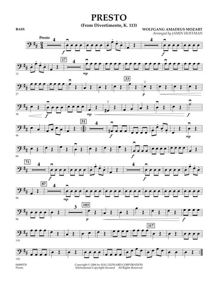 Presto (from Divertimento, K.113) - String Bass