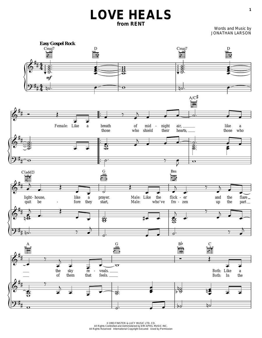 Love Heals Love Heals Piano, Vocal, Guitar scores gallery preview page 1