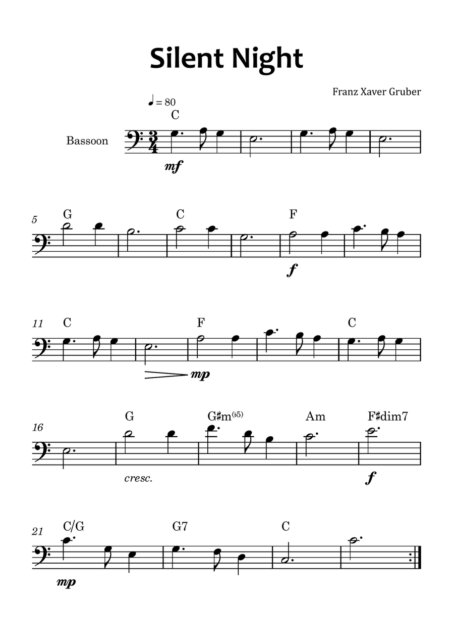 Silent Night Bassoon Solo scores gallery preview page 1