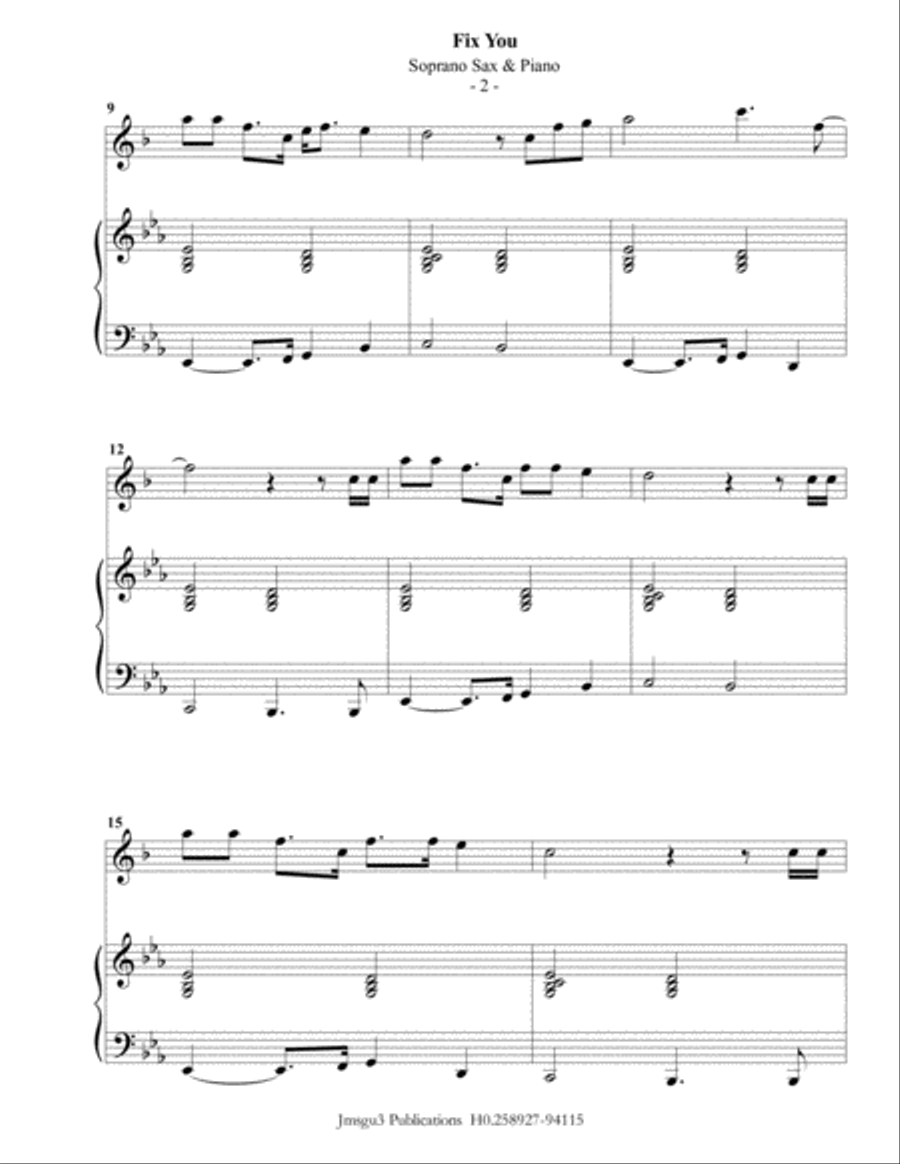 Fix You Soprano Saxophone scores gallery preview page 2