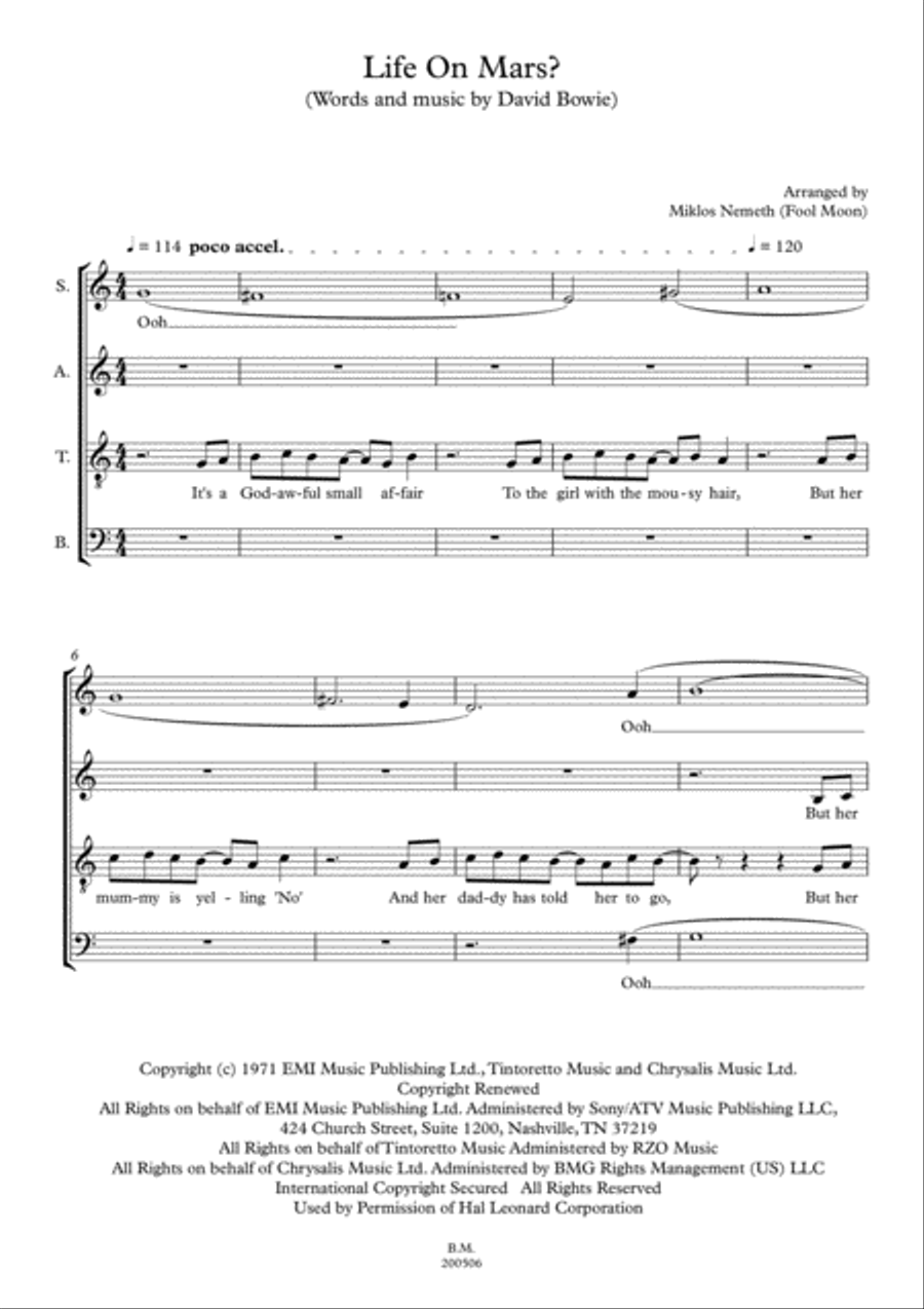 Life On Mars 4-Part scores gallery preview page 1