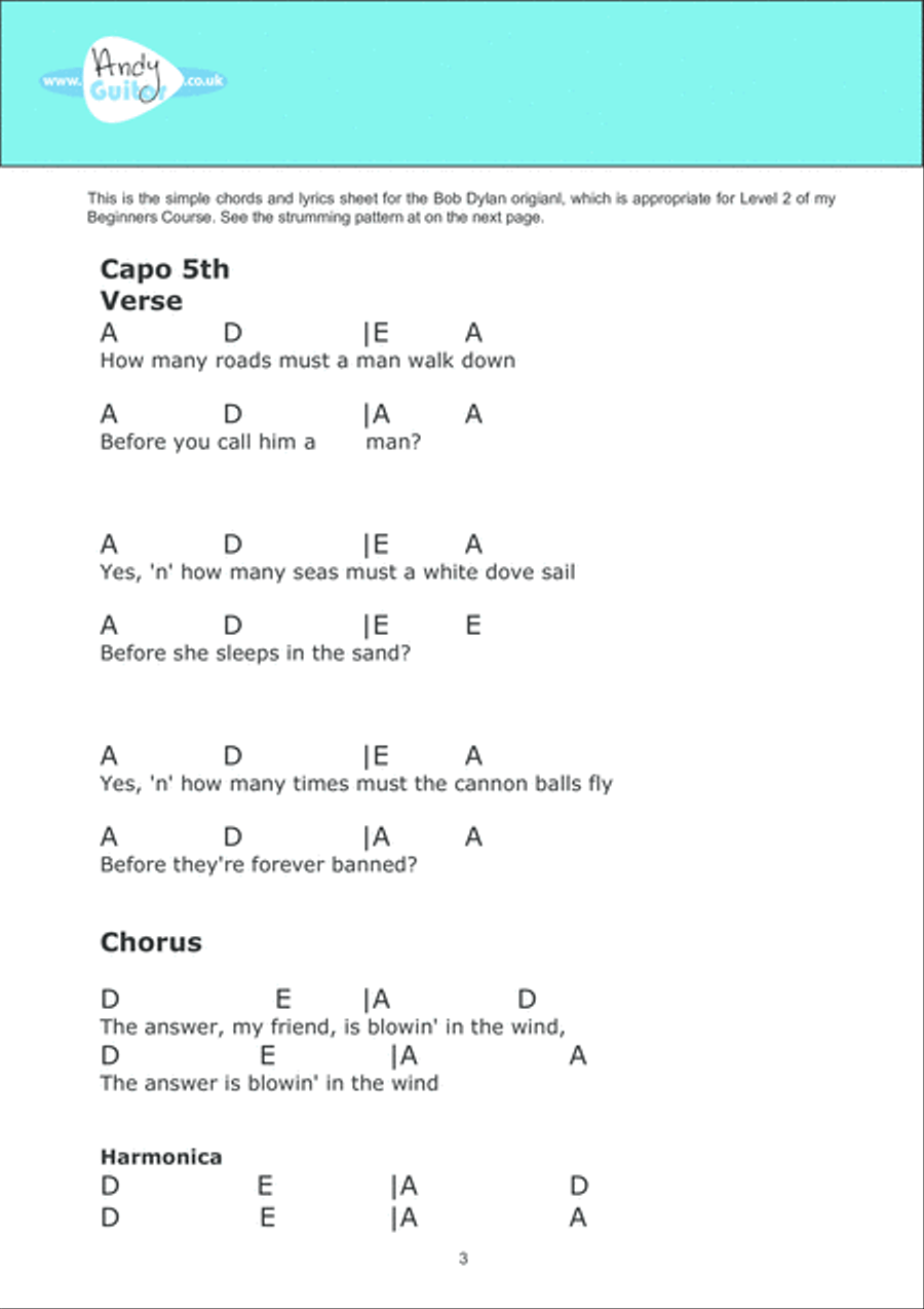 Blowin' In The Wind Guitar scores gallery preview page 3