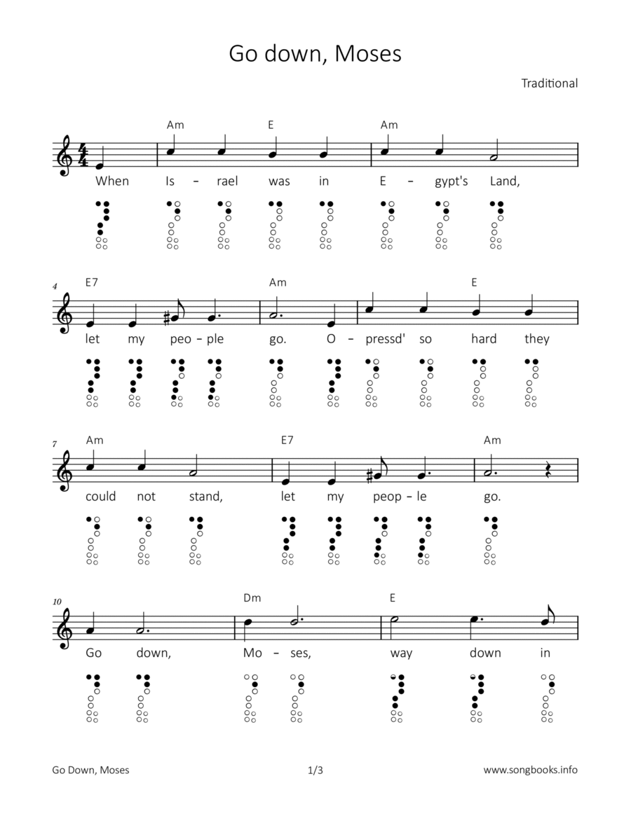 Go down, Moses Soprano Recorder scores gallery preview page 1